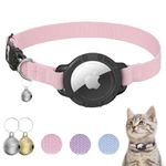 AirTag Cat Collar, Stretchy Kitten Collar with Apple Air Tag Holder and Bell, Breakaway Design Ultra Elastic GPS Tracking Cat Collar for Cats and Puppies (7.5"-12.5", Pink)