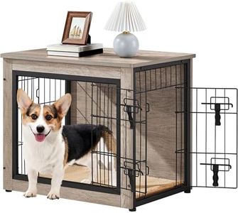 Yaheetech Dog Crate Furniture Dog Cage End Table Wooden Puppy House with Double Doors & Anti-skid Plush Mat for Puppies/Small-sized Animals, Indoor Pet Kennel Side Table, Gray