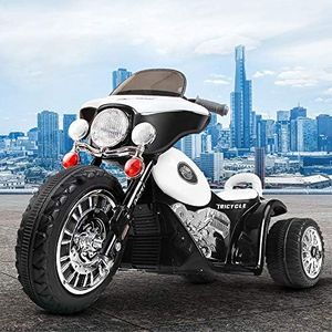 Rigo Kids Ride on Motorbike Car Police Motorcycle, 6V Battery Horn Headlight Built-in Music 25kg Capacity 3 Wheels Electric Motorcycle Cars for Toddlers Baby Walkers Little Tikes Rides Kid Toy Black