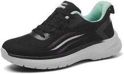 Treesky Non Slip Work Shoes for Women in Food Service - Slip Resistant, Comfortable & Lightweight Sneakers, Suitable for Restaurant, Kitchen & Nursing Crews (Black & Green, Size 7)