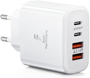 Cargador USB C, 40W 4-Puertos Cargador iPhone Carga Rapida, PD+QC Cargador de Doble Puerto, Adaptador de Cargador Múltiple Tipo C para iPhone 15 14 13 12 11 Pro Max/XS/XR/8/7 Teléfono Samsung Tableta