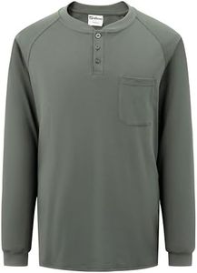 Ubon Mens FR Shirts Welding Shirts for Men Long Sleeve Fire Retardant Work Shirts 7.5 Oz Henley Shirts, Gray, Large