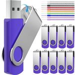 FEBNISCTE 10 Pack Cheap Bulk 128MB USB 2.0 Memory Stick Pendrive Swivel Purple (Not 128GB)