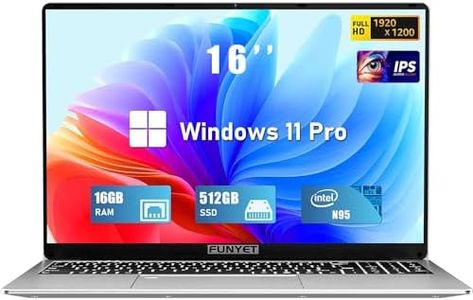 FUNYET 16 Inch Laptop Computer, Gaming Laptop, 16GB RAM 512GB SSD, Intel 12th Gen N95 Processor(up to 3.4GHz), FHD 1920 * 1200, 180 Angle Opening, Fingerprint Unlock, Backlit Keyboard, Windows 11 Pro