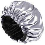 Shower cap for women,Luxury Silk Lined Shower Cap, Machine Washable, Adjustable Size & Reusable,Large Satin Shower Cap for all hair-gray