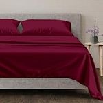 600 TC Full Size Sheet Set - 100% Cotton Sheets - Silky & Soft Like Egyptian Cotton - Fits Mattress Upto 17'' DEEP Pocket, Sateen Weave 4Pc Bed Sheets - Hotel Quality Cotton Sheets (Burgundy)