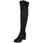 LoudLook Ladies Over The Knee Boots Faux Suede Thigh High Mid Heel Stretch Office Work Winter Shoes Sizes Black 6