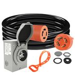 Finderomend 30 Amp Generator Cord and 30 Amp Generator Inlet Box Kit,NEMA L14-30P to L14-30R Power Extension Cord and 125V/250V 7500W Twist Lock Cord Plug for Outdoor Use,ETL Listed (15FT)