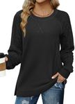 Zeagoo Fall Long Sleeve Tops for Women Black Casual Shirts Womens 2024 Lightweight Tunics Tops Crew Neck Tops Trendy Black XXL