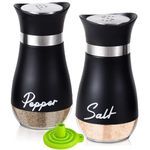 UDQYQ Stainless Steel Salt and Pepper Shakers Set with Glass Bottle, Spice Dispenser Kitchen Accessories for Home,Kitchen, Restaurant, Dining Table (Black)