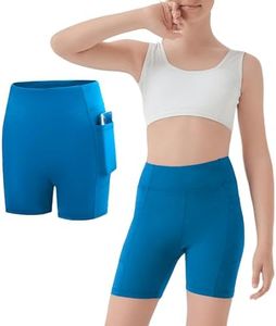 MEJING Girls Volleyball Shorts Size 10-12, Kids Royal Blue Biker Athletic Shorts, Youth Cheer Dance Yoga Gymnastics Shorts Pockets