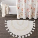 Boho Bathroom Rug Half Circle Cotton Bath Mat with Tassels Hand-Woven Bohemian Rugs with Rug Non Slip Pad Washable Bath Rugs for Bathroom, Shower, Tub 20"x32", Half-Circle Cream