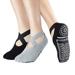 Yoga Pilate Barre Non Skid Anti Slip Socks Grip Socks with Strap Sticky for Women Ladies US 5-9,2 Pack