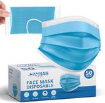 Disposable Face Masks/ 3Ply Safety Face Masks- 50PCS - 3 Layers Blue Protective Face Mask For Daily Use, Breathable Facemasks, Anti-Dust Disposable Mask with Earloop for Personal Care