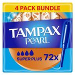 Tampax Pearl Tampons, Super Plus With Applicator, 72 Tampons (18 x 4 Packs), Leak Protection And Discretion, Super Absorbent