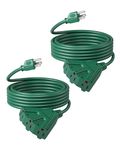 DEWENWILS 15 FT Halloween Outdoor Extension Cord, Weatherproof 16/3 SJTW Power Cable for String Lights and Landscaping String Lights, ETL Listed, Pack of 2, Green