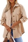 Dokotoo Womens Shacket Oversized Button Down Shirts for Women Long Sleeve Sweater Lightweight Soft Cable Knit Fall Jacket Business Casual Loose Blouses Tops Fashion Outfits Clothes Apricot Small