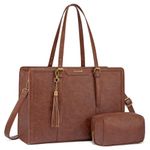 LOVEVOOK Laptop Bag for Women Vintage Leather Laptop Tote 15.6 inch Large Capacity Computer bag with Clutch Purse for Work, Brown, 15.6 inch, Vintage