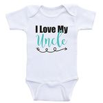 Uncle Baby Clothes"I Love My Uncle" Unisex Newborn Baby Clothes (3mo-Short Sleeve, Seafoam Text)