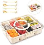 Divided Serving Tray with Lid and Handle - Snackle Box Charcuterie Container for Portable Snack Platters - Clear Organizer for Candy, Fruits, Nuts, Snacks - Perfect for Party, Entertaining