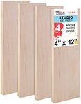 U.S. Art Supply 4" x 12" Birch Wood Paint Pouring Panel Boards, Studio 3/4" Deep Cradle (Pack of 4) - Artist Wooden Wall Canvases - Painting Mixed-Media Craft, Acrylic, Oil, Watercolor, Encaustic