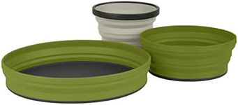 Sea to Summit X-Set Collapsible Camping Dinnerware Set with Zippered Pouch, 3pc (Plate, Mug & Bowl), Olive/Sand