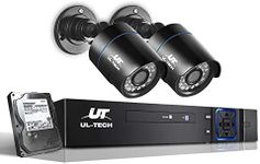 UL TECH Security Camera, Set of 2 1080P HD 4 Channel Spy Surveillance Pet WiFi Cameras Hidden CCTV Monitor Home Safe Outdoor Indoor System, with 2TB Hard Drive 5 in 1 DVR Support Capture Record Black