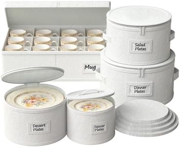 Ofiray-home China Storage Containers, Hard Shell Dish Storage Containers with 48 Felt Dividers, 5 Piece Dish Organizers for Dinner Plates, Saucers & Mugs, Perfect for Kitchen & Moving Supplies