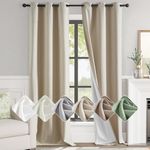 jinchan 100% Blackout Curtains for Bedroom Living Room Linen Blackout Curtains 96 Inch Long Room Darkening Curtains Linen Textured Drapes 2 Panels Window Curtains Grommet Top Heathered Beige