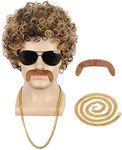 yuehong Short Curly Afro Mens Wig 60s 70s Disco Dirt Bag Wig With Mustache Set California Costume Wig Cosplay Halloween Party Fashion Wig