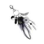 HASTHIP® Dreamcatcher with Black Agate & Feather Charm Keyring - Black and Silver