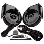 FARBIN Compact Horn 12V Car Horns Loud Dual-Tone Waterproof Auto Horn Electric Snail Horn Kit Universal for Any 12V Vehicls (black, 12V snail horn with wire harness and button)