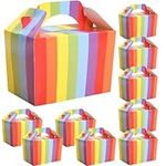 10Pcs Pride Party Decorations Boxes, Rainbow Treat Box With Portable Handle 15.3* 10*9.3cm Cardboard Lunch Favor Takeaway Birthday Wedding Pride Month Carry Meal Food Goodies Candy Cake Children Bags