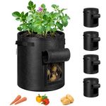 VIVOSUN 5-Pack 10 Gallon Potato Grow Bags, Fabric Pots with Handle and Roll-up Window, Black