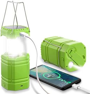 LED Camping Lamp Solar Camping Light Lantern Built-in 3000 mAh Battery Foldable Camping Hanging Lamp with Hand Crank and Torch Emergency Light for Power Outages, Hiking, Emergency, Outages, Outdoor