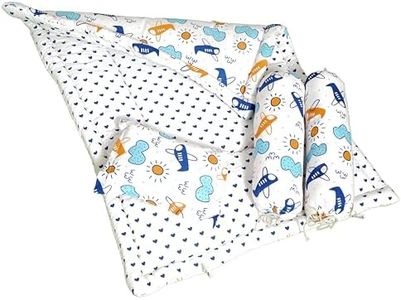 NWF 100% Cotton Baby Bedding Set – Mattress & Soft Daytime Bedding for Infants (0–24 Months) | 4-Piece Set, 26”x40” | Blue Plane Cloud Design