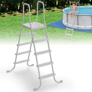 52" 4-Step Steel Frame Above Ground Swimming Pool Ladder,Heavy Duty Double Sided Removable Pool Steps,Pool Ladder Steps with Non-Slip Plastic Steps and Platform for Entry and Exit the Pool