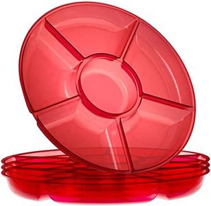Plasticpro 6 Sectional Round Plastic Serving Tray/Platter (8, Red)
