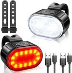 Bike Lights Set, USB Rechargeable Bicycle Lights, Ultra Bright LED Cycle Light Front and Back Rear Light, IPX5 Waterproof Mountain Road Cycling Headlight and Taillight Set for Men Women Kids 4/6 Modes