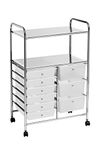 Premier Housewares Trolley with Wheels, 2 Shelf/9 Drawers-White, Chrome, Plastic, PP-Polypropylene, 39 x 64 x 97 cm