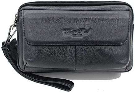 Xieben Monedero de Cuero para Hombres Mujeres Viajes De Negocios Aire Libre Organizador Correa de Mano Fanny Bolsa De Embrague Monedero Bolsa Múltiple Soporte para Teléfono Phone Negro
