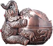 LAUYOO Vintage Decorative Windproof Ashtray with Lid for Cigarettes Metal Portable Cigarette Ashtray Odor Indoor Outdoor Hand Carved Fancy Gift ornament for Men Women (Red Copper Elephant)