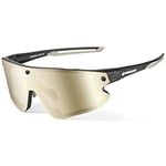 Odoland Polarized Magnetic Sports Sunglasses, Black Frame Plated Gold Lense, Replaceable Grey Lense and Night Vision Lense for Men Women Adult for Riding Driving Fishing