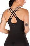 RUNNING GIRL Yoga Tank Tops for Women Built in Shelf Bra B/C Cups Strappy Back Activewear Workout Compression Tops (B-Black, S)