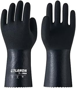 LANON 3 Pairs Nitrile Chemical Resistant Gloves, Reusable Heavy-Duty Rubber Gloves with MicroFoam Textured Palm, Acid, Alkali and Oil Protection, Black, XXL