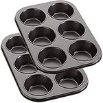 New Brand 2 Pack Deep Sturdy Muffin Fairy Cake 6 Cup Non Stick Baking Tray Tin for Yorkshire Pudding Pies, Cupcakes, Muffin and Brownies, Carbon Steel