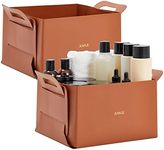 Juvale 2 Pack Faux Leather Foldable Storage Bins with Handles, Collapsible Baskets for Home Organization (Brown, 10 x 6.5 In)