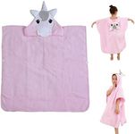 Myqiqi Kids Hooded Bath Towels Large Cotton and Super Soft Cartoon Beach Towel for Kids Toddler (3-8 Years Old) (Pink unicorn)