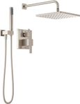 Delta Faucet Modern Raincan 2-Setting Square Shower System Including Rain Shower Head and Handheld Spray Brushed Nickel, Rainfall Shower System Brushed Nickel, SpotShield Stainless 342701-SP