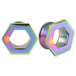 ANAZOZ Tunnels for Women 3/4 inch,Set of 2Pcs Piercing Jewelry Stainless Steel Ear Plugs Tunnels 19mm Hollow Hexagon Tunnel Gauges Multicolor